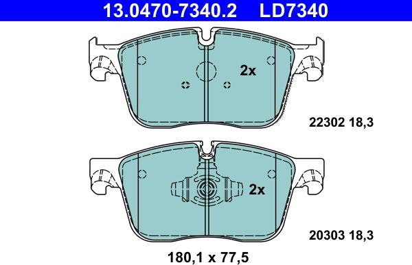 ATE 13.0470-7340.2 - Комплект спирачно феродо, дискови спирачки vvparts.bg