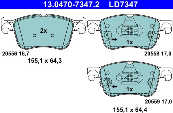 ATE 13.0470-7347.2 - Комплект спирачно феродо, дискови спирачки vvparts.bg