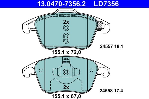 ATE 13.0470-7356.2 - Комплект спирачно феродо, дискови спирачки vvparts.bg