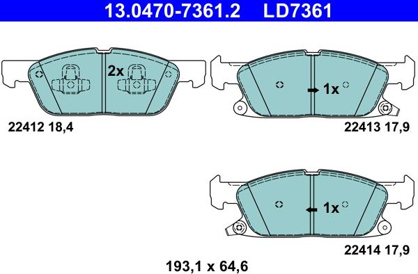 ATE 13.0470-7361.2 - Комплект спирачно феродо, дискови спирачки vvparts.bg