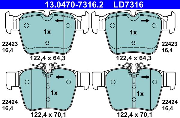 ATE 13.0470-7316.2 - Комплект спирачно феродо, дискови спирачки vvparts.bg