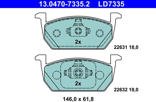 ATE 13.0470-7335.2 - Комплект спирачно феродо, дискови спирачки vvparts.bg