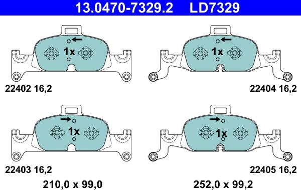 ATE 13.0470-7329.2 - Комплект спирачно феродо, дискови спирачки vvparts.bg
