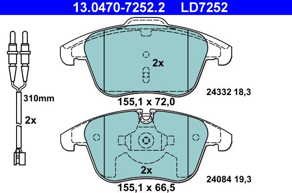 ATE 13.0470-7252.2 - Комплект спирачно феродо, дискови спирачки vvparts.bg