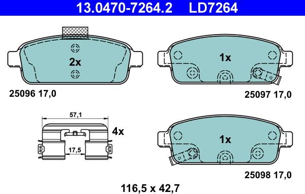 ATE 13.0470-7264.2 - Комплект спирачно феродо, дискови спирачки vvparts.bg