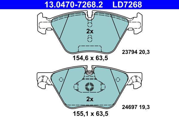 ATE 13.0470-7268.2 - Комплект спирачно феродо, дискови спирачки vvparts.bg