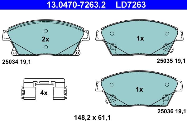 ATE 13.0470-7263.2 - Комплект спирачно феродо, дискови спирачки vvparts.bg