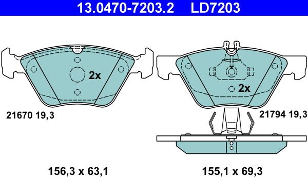 ATE 13.0470-7203.2 - Комплект спирачно феродо, дискови спирачки vvparts.bg