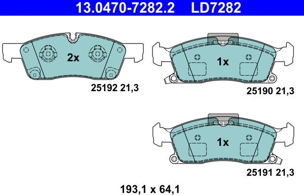 ATE 13.0470-7282.2 - Комплект спирачно феродо, дискови спирачки vvparts.bg