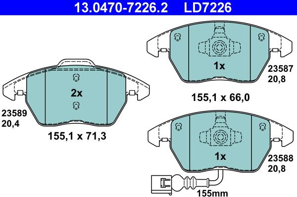 ATE 13.0470-7226.2 - Комплект спирачно феродо, дискови спирачки vvparts.bg