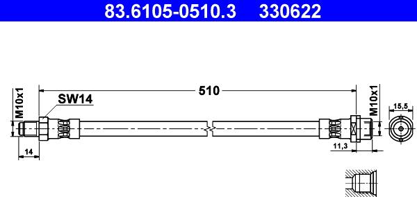 ATE 83.6105-0510.3 - Спирачен маркуч vvparts.bg
