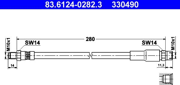 ATE 83.6124-0282.3 - Спирачен маркуч vvparts.bg