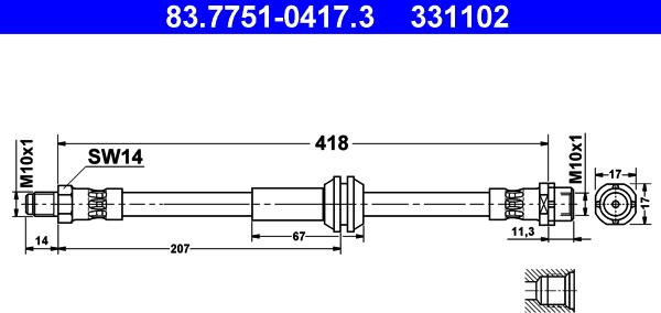ATE 83.7751-0417.3 - Спирачен маркуч vvparts.bg