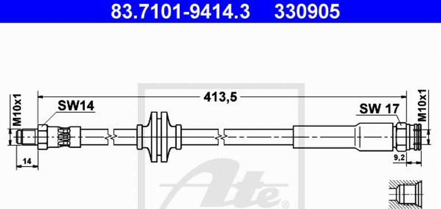 ATE 330905 - Спирачен маркуч vvparts.bg