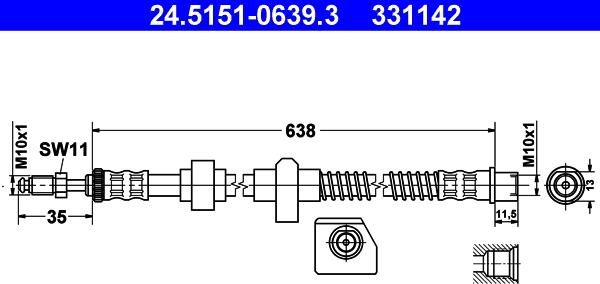 ATE 24.5151-0639.3 - Спирачен маркуч vvparts.bg