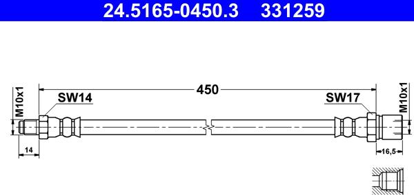 ATE 24.5165-0450.3 - Спирачен маркуч vvparts.bg