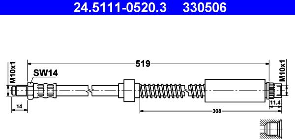 ATE 24.5111-0520.3 - Спирачен маркуч vvparts.bg