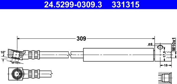 ATE 24.5299-0309.3 - Спирачен маркуч vvparts.bg