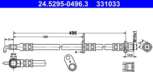 ATE 24.5295-0496.3 - Спирачен маркуч vvparts.bg