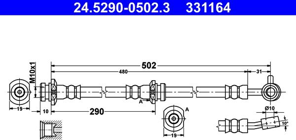 ATE 24.5290-0502.3 - Спирачен маркуч vvparts.bg