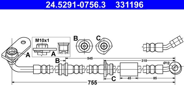 ATE 24.5291-0756.3 - Спирачен маркуч vvparts.bg