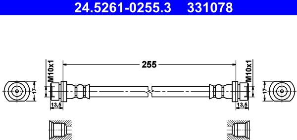 ATE 24.5261-0255.3 - Спирачен маркуч vvparts.bg