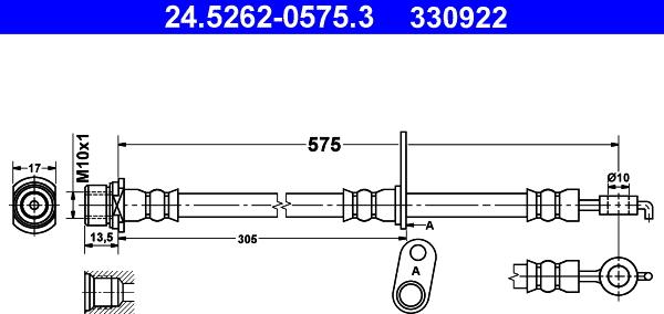 ATE 24.5262-0575.3 - Спирачен маркуч vvparts.bg