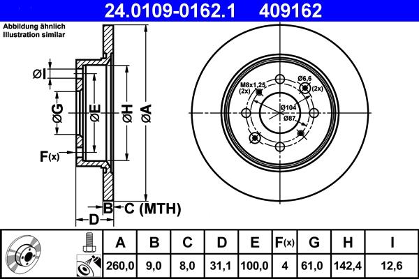 ATE 24.0109-0162.1 - Спирачен диск vvparts.bg