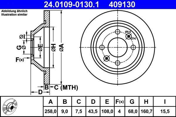 ATE 24.0109-0130.1 - Спирачен диск vvparts.bg