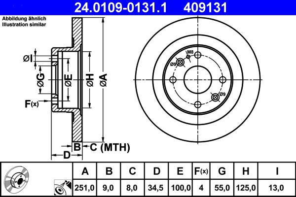 ATE 24.0109-0131.1 - Спирачен диск vvparts.bg