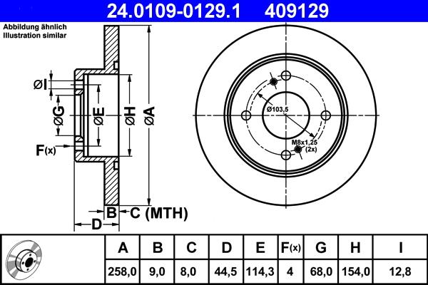 ATE 24.0109-0129.1 - Спирачен диск vvparts.bg