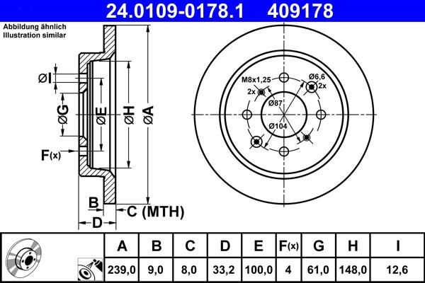 ATE 24.0109-0178.1 - Спирачен диск vvparts.bg