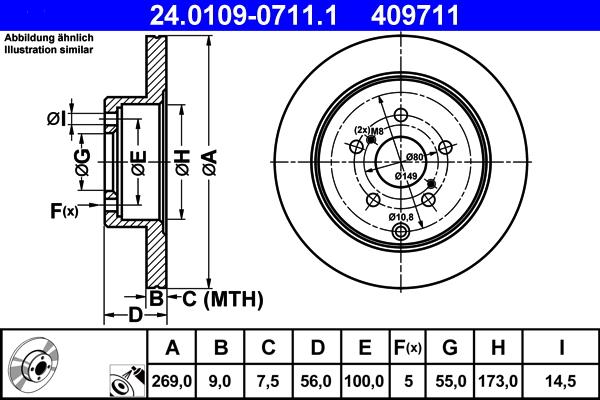 ATE 24.0109-0711.1 - Спирачен диск vvparts.bg