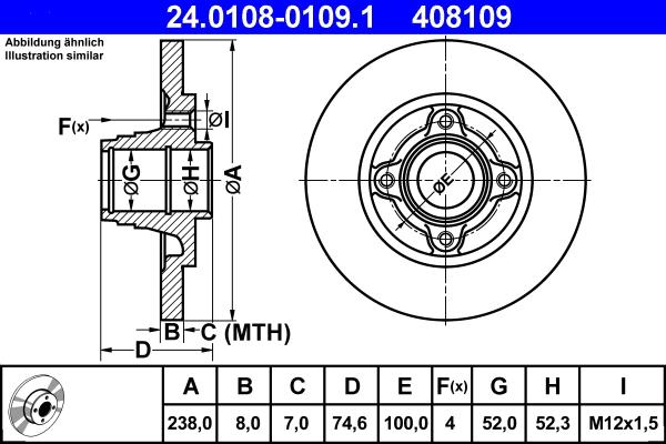 ATE 24.0108-0109.1 - Спирачен диск vvparts.bg