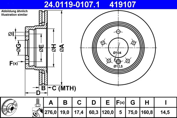 ATE 24.0119-0107.1 - Спирачен диск vvparts.bg