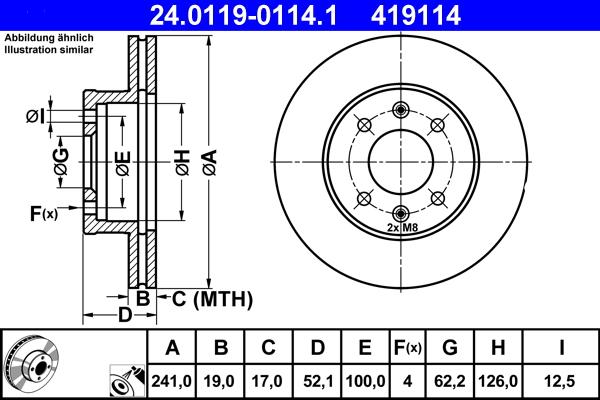 ATE 24.0119-0114.1 - Спирачен диск vvparts.bg