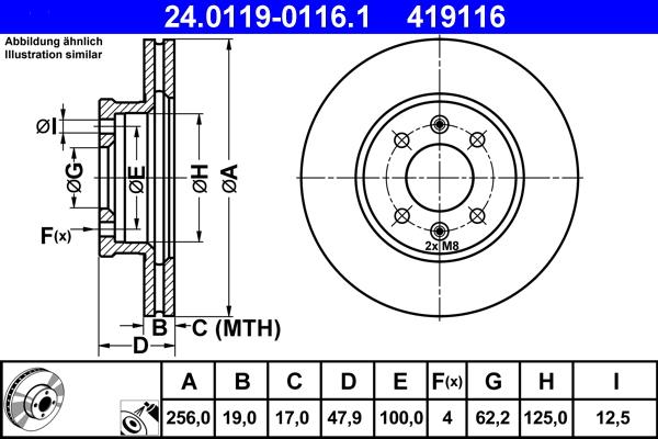 ATE 24.0119-0116.1 - Спирачен диск vvparts.bg