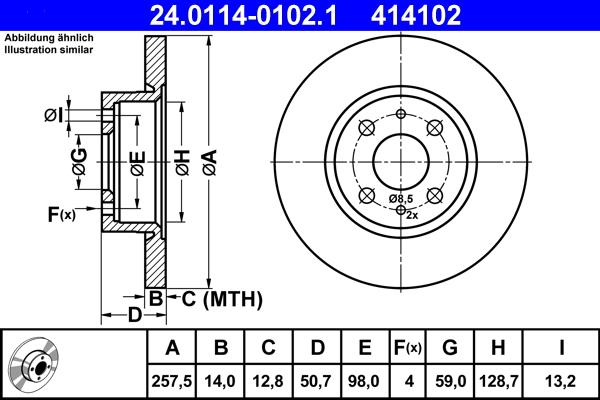 ATE 24.0114-0102.1 - Спирачен диск vvparts.bg