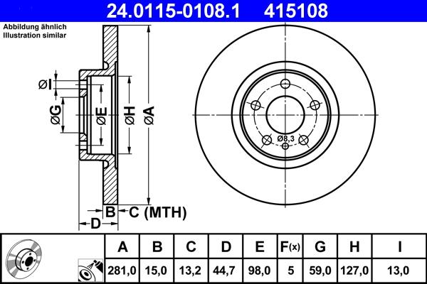 ATE 24.0115-0108.1 - Спирачен диск vvparts.bg