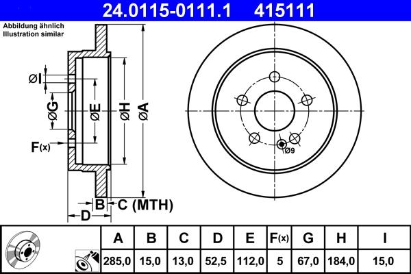 ATE 24.0115-0111.1 - Спирачен диск vvparts.bg