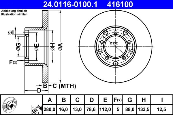 ATE 24.0116-0100.1 - Спирачен диск vvparts.bg