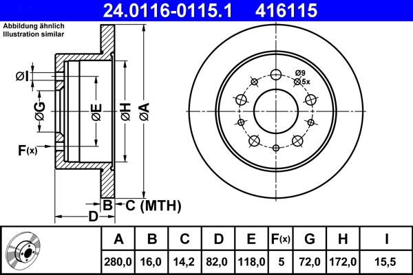 ATE 24.0116-0115.1 - Спирачен диск vvparts.bg