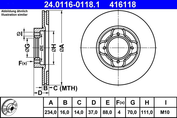 ATE 24.0116-0118.1 - Спирачен диск vvparts.bg