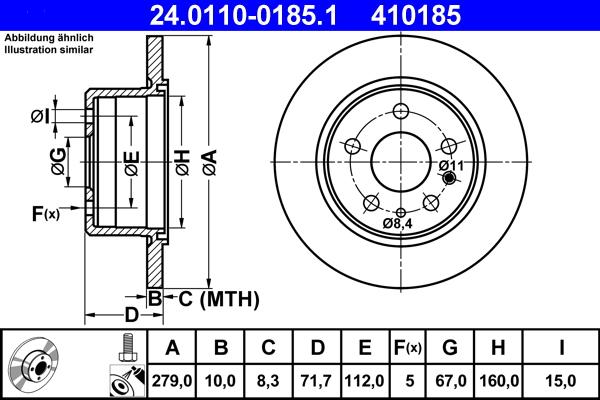 ATE 24.0110-0185.1 - Спирачен диск vvparts.bg