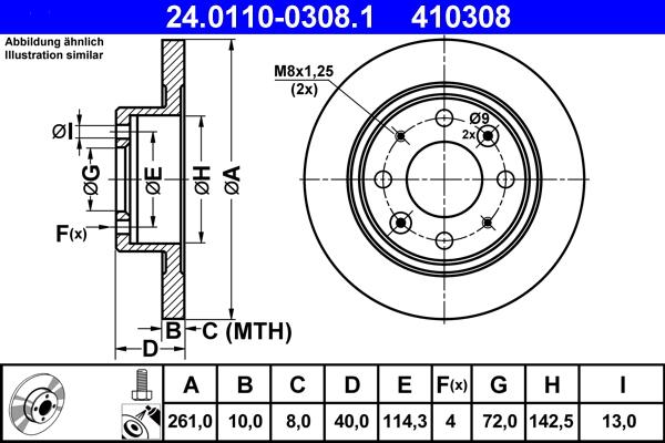 ATE 24.0110-0308.1 - Спирачен диск vvparts.bg