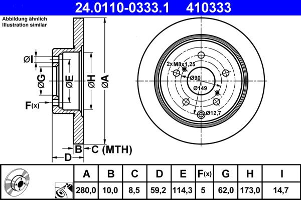 ATE 24.0110-0333.1 - Спирачен диск vvparts.bg