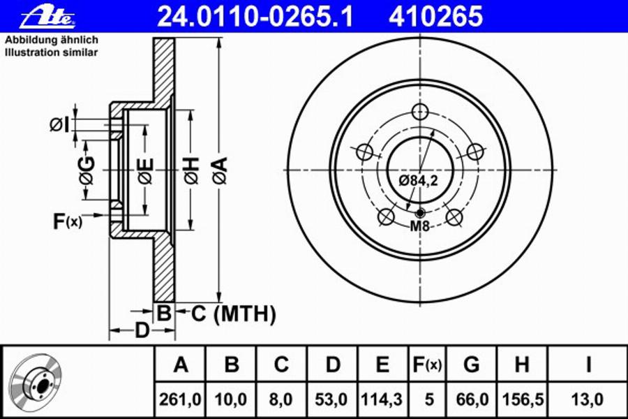 ATE 24.0110-0265.1 - Спирачен диск vvparts.bg