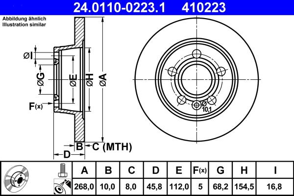 ATE 24.0110-0223.1 - Спирачен диск vvparts.bg