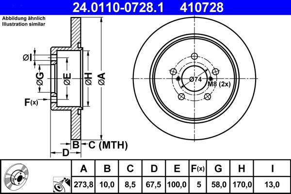 ATE 24.0110-0728.1 - Спирачен диск vvparts.bg