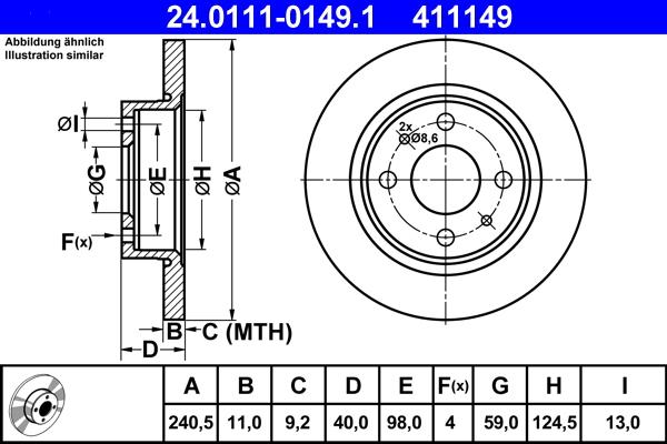 ATE 24.0111-0149.1 - Спирачен диск vvparts.bg